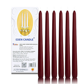 [Hộp 6 nến] Nến thơm taper Eden Candle FTRAMART EDC2331 (Đỏ bọc đô), cao 25 cm, phù hợp tất cả các chân nến theo tiêu chuẩn nến taper