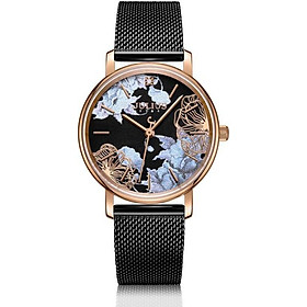 Đồng hồ nữ julius star hàn quốc js-033 dây thép mặt họa tiết hoa