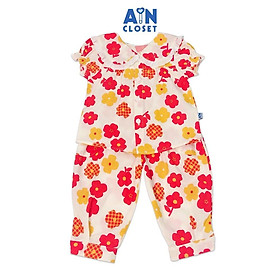 Bộ quần dài áo tay ngắn bé gái họa tiết Hoa Cosmos đỏ vàng cotton - AICDBGUBEEAS - AIN Closet