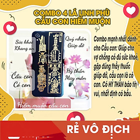 Combo 4 lá linh phù cầu con hiếm muộn SỨC KHỎE AN HANG+QUÝ NHÂN GIÚP ĐỠ+HỶ THẦN MAY MẮN+CẦU CON CÓ CON. Để bóp ví, dùng làm miếng dán điện thoại, máy tính, nhà cửa, xe