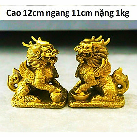 Cặp nghê ngồi bệ bằng đồng nguyên chất cao cấp