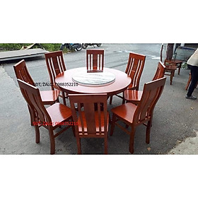 Mua Tặng hộp đựng khăn giấy gỗ hương đá_ Bàn ghế phòng ăn tròn có mâm xoay 8 ghế   bàn đk 1m2