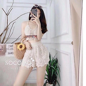 13-Set áo bra -quần sóc ren đi biển 2 món