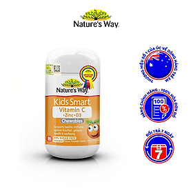 Viên Nhai Nature’s Way Kids Smart Vitamin C+ZinC+D3 Chewable Tablets Cho Bé Phát Triển Toàn Diện 75 Viên