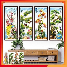 TRANH ĐÍNH ĐÁ TỨ QUÝ TÙNG CÚC TRÚC MAI KT121*75CM TRANH CHƯA ĐÍNH LV368