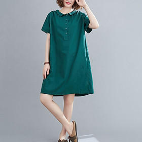Đầm suông đũi cổ sen vuông ArcticHunter, form suông rộng không kén dáng mặc, thời trang thương hiệu chính hãng - Xanh lá - XXL