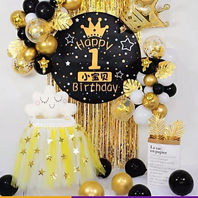 Set phụ kiện trang trí sinh nhật cho bé đẹp rẻ - Bóng bay - Kèm Phông bạt & In tên - Màu vàng đen