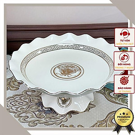 Đĩa Quả CB02-DQ trắng - họa tiết chân bồng viền mạ vàng