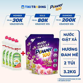 Combo 2 Túi Nước Giặt Xả POWER100 Hương Nước Hoa Pháp 3.2KGx2
