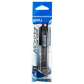 Vỉ 3 Cây Bút Bi Dầu Đầu Bấm Arrow 0.5mm Deli EQ01222 - Đen