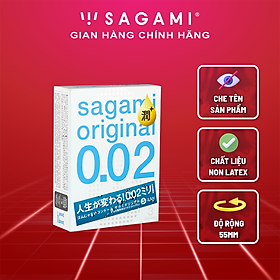 Bao cao su Sagami 002 Extra - Nhiều gel - Siêu mỏng - Non Latex - Hộp 3 chiếc