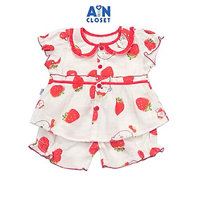 Bộ quần áo ngắn bé gái họa tiết Gấu dâu đỏ xô sợi tre - AICDBG4XEYPJ - AIN Closet