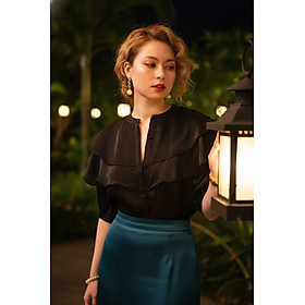 Áo Cổ Trụ Tay Phồng Organza Đen thời trang thiết kế Hity Top181