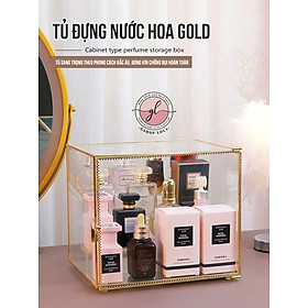 Mua Tủ đựng nước hoa thủy tinh khung gold cứng cáp chống bụi bày được 16 đến 30 chai tùy size