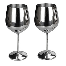 2x Red Wine Glasses Goblet Stainless Steel Cup Bareware Drinking 500ml/17oz