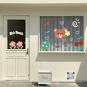 Mua Hình dán gấu dễ thương aesthetic trang trí gương  kính cửa hàng cute 12