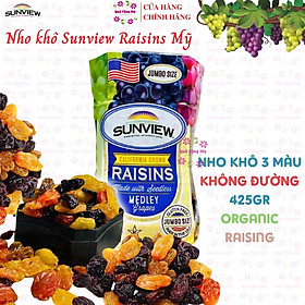 Nho khô Sunview Raisins Mỹ không hạt 3 màu giàu Vitamin khoáng chất, tốt cho tim mạch (425g/hộp) - QuaTangMe Extaste