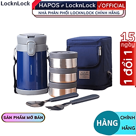 Mua Bộ hộp cơm giữ nhiệt Lock&Lock Easy Carry 2L LHC8039 có túi (1 hộp 720ml  2 hộp 420ml kèm 1 bộ muỗng nĩa) - Hapos