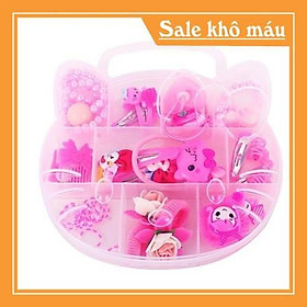 Bộ dây buộc tóc cho bé gái hộp đựng mèo kitty đáng yêu - Hộp dây buộc tóc cực dễ thương, xinh xắn