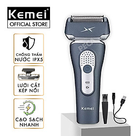 Máy cạo râu chuyên nghiệp Kemei KM-111 lưỡi kép nổi sắc bén kèm đầu tỉa phụ sạc nhanh USB chống thấm nước IPX5 