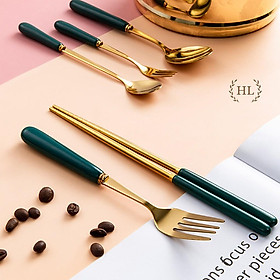 Mua ĐŨA - SÚP - NĨA TO TRẮNG XANH NGỌC BÍCH CAO CẤP | SET ĐŨA THÌA NĨA INOX CÁN SỨ PHONG CÁCH TÂN CỔ ĐIỂN HOME LUXURY DECOR
