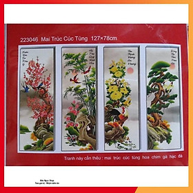 Mua Tranh Thêu Chữ Thập TỨ QUÝ TÙNG CÚC TRÚC MAI. Kích Thước: 1m27 x 78cm