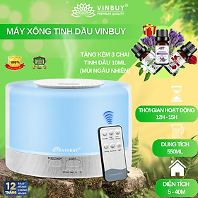 Máy xông tinh dầu VINBUY, khuếch tán tinh dầu, phun sương tạo ẩm, xông tinh dầu phòng ngủ, spa, tự động, dung tích lớn led 07 màu - Hàng chính hãng