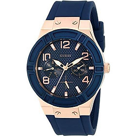 GUESS Women's Rigor Stainless Steel Japanese Quartz Watch with Silicone Strap, Blue, 24 (Model: U0571L1)