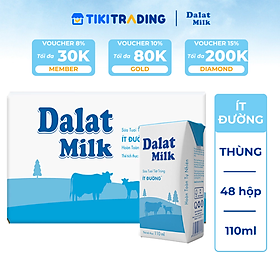 Thùng 48 hộp sữa tươi tiệt trùng Dalatmilk ít đường 110ml