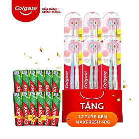 Bộ 12 bàn chải đánh răng Colgate Cushion Clean tặng kèm 12 tuýp Kem đánh răng Colgate size du lịch