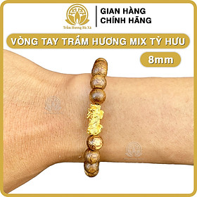 Vòng tay tỳ hưu đồng phong thủy trầm hương HÀ XÁ đeo tay cặp đôi nam nữ may mắn tài lộc - 8li cho nữ - tròn đơn mix tỳ hưu