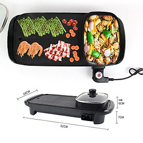 Mua Bếp lẩu nướng 2in1 đa năng cao cấp dài  nồi lẩu kiêm nướng công suất 1300w  bề mặt tráng men chống dính - Hàng chính hãng