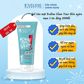 Gel rửa mặt sạch sâu ngừa mụn Eveline 3 trong 1 Clean Your Skin 200ml ( mẫu mới)