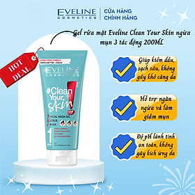 Gel rửa mặt sạch sâu ngừa mụn Eveline 3 trong 1 Clean Your Skin 200ml