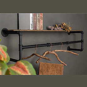 Mua kệ ống nước Kệ treo gắn tường kiêm giá treo quần áo 20x80x25cm Chất liệu gỗ   ống sắt 3ly cứng cáp trang trí quán và shop
