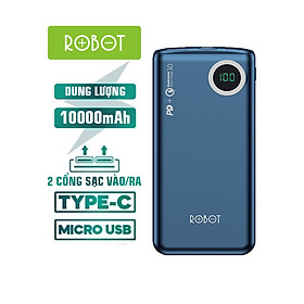 Pin Sạc Dự Phòng 10.000mAh ROBOT RT100Q - Chuẩn Sạc Nhanh PD/QC 3.0 18W, Đèn LED Hiển Thị Mức PIN - HÀNG CHÍNH HÃNG