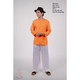 Bộ áo bà ba nam phối áo cate cam+ Quần phi trắng - Có bộ bà ba Bigsize - A cam +Q phi trắng