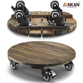 Đế Lót Chậu Cây Có Bánh Xe ANKAN - Hình Tròn D30cm, Gỗ Tràm Bông Cao Cấp, Chịu Tải 120kg (Màu Xám Đen)