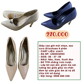 Giày cao gót gitashoes mũi nhọn, hình sọc caro, cao 9 phân - 1200022023