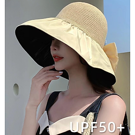 mũ rộng vành chống nắng chống tia UV cao cấp mới, nón nữ vành to gắn nơ thời trang