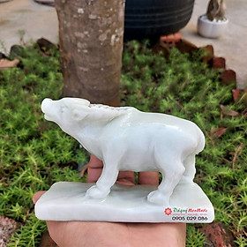 Mua Tượng đá trâu 12 con giáp phong thủy đá trắng xanh 12cm đá Non Nước