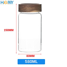 Hủ thủy tinh đựng gia vị nắp gỗ vặn kín HOBBY Home Decor HUNG2 - 3 size tùy chọn