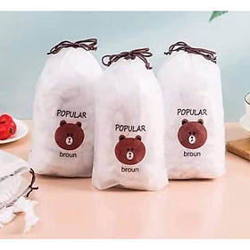 Mua Sét 100 Màng Bọc Thực Phẩm PE Hình Gấu Có Chun Bo Tái Sử Dụng-Túi bọc thực phẩm hình gấu có dây bo chun co giãn