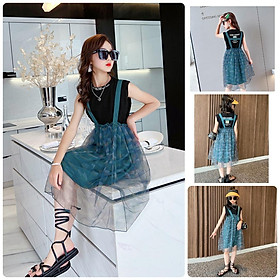 BY5 Size110-160 Set yếm bé gái size đại áo thun yếm váy Thời trang trẻ Em hàng quảng châu