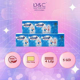 Combo 5 Giấy ăn Slisoft Vàng x 450 tờ Đa Năng, Khăn Giấy Rút Không Chất Tẩy Trắng An Toàn Cho Cả Gia Đình