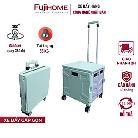 Xe kéo đi chợ siêu thị  65L xếp gọn nhập khẩu FUJIHOME ST250, bánh xe xoay 360 độ, xe đẩy hình hộp vali 65L xếp gọn đa năng- Hàng chính hãng