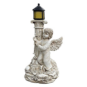 Roman Pillar Angel Figurine Statue Solar  Garden Yard Lawn