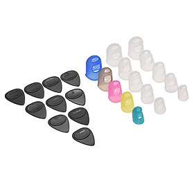 Bộ Phụ Kiện Guitar Gồm Đầu Slicon Bọc Ngón Tay (15 Cái) + Miếng Gảy Đàn (10 Cái)