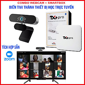 Combo thiết bị học trực tuyến trên tivi bao gồm webcam siêu nét kèm micro và smartbox ram 2G siêu khỏe - Cài đặt sẵn Zoom - Tương thích với mọi loại tivi - Hàng chính hãng