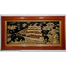 Thuận buồm xuôi gió – Tranh đồng mạ vàng 24k khung gỗ dổi -A114g